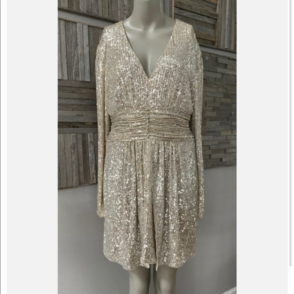 RAMY BROOK Jenny Beaded Sequin Mini Dress Silver 8 NWT